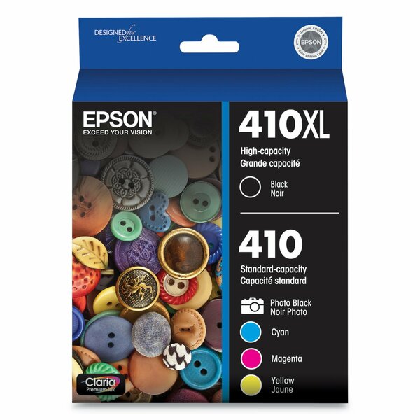 Epson Claria High-Yield Ink, 650 Page-Yield, Black/Cyan/Magenta/Yellow, PK4 T410XL-BCS